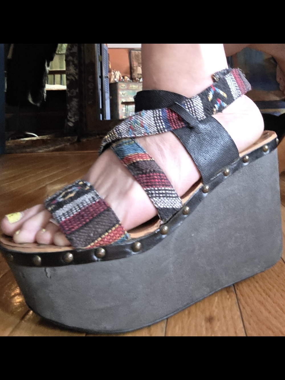 Joe's Jeans Multicolor Woven Strap Platform Wedges
